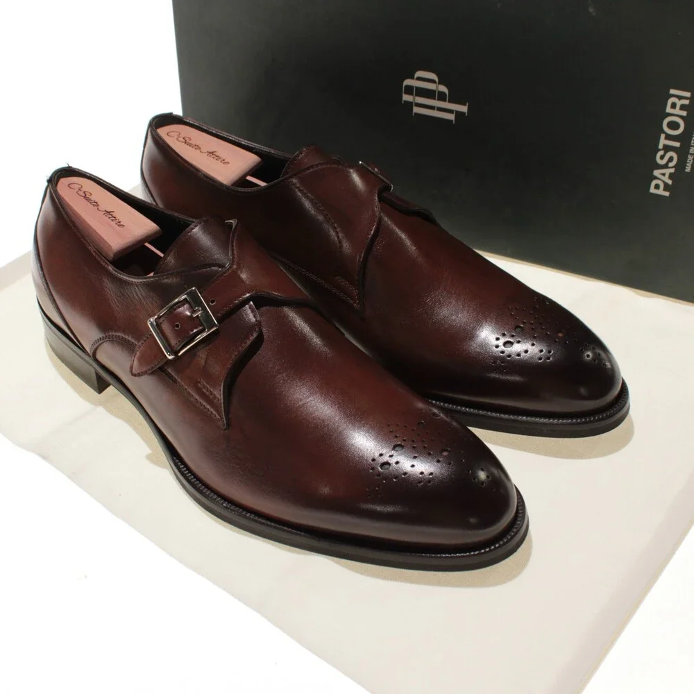 Pastori NWB Single Monk Strap Dress Shoes Size 12 US in Brown Leather